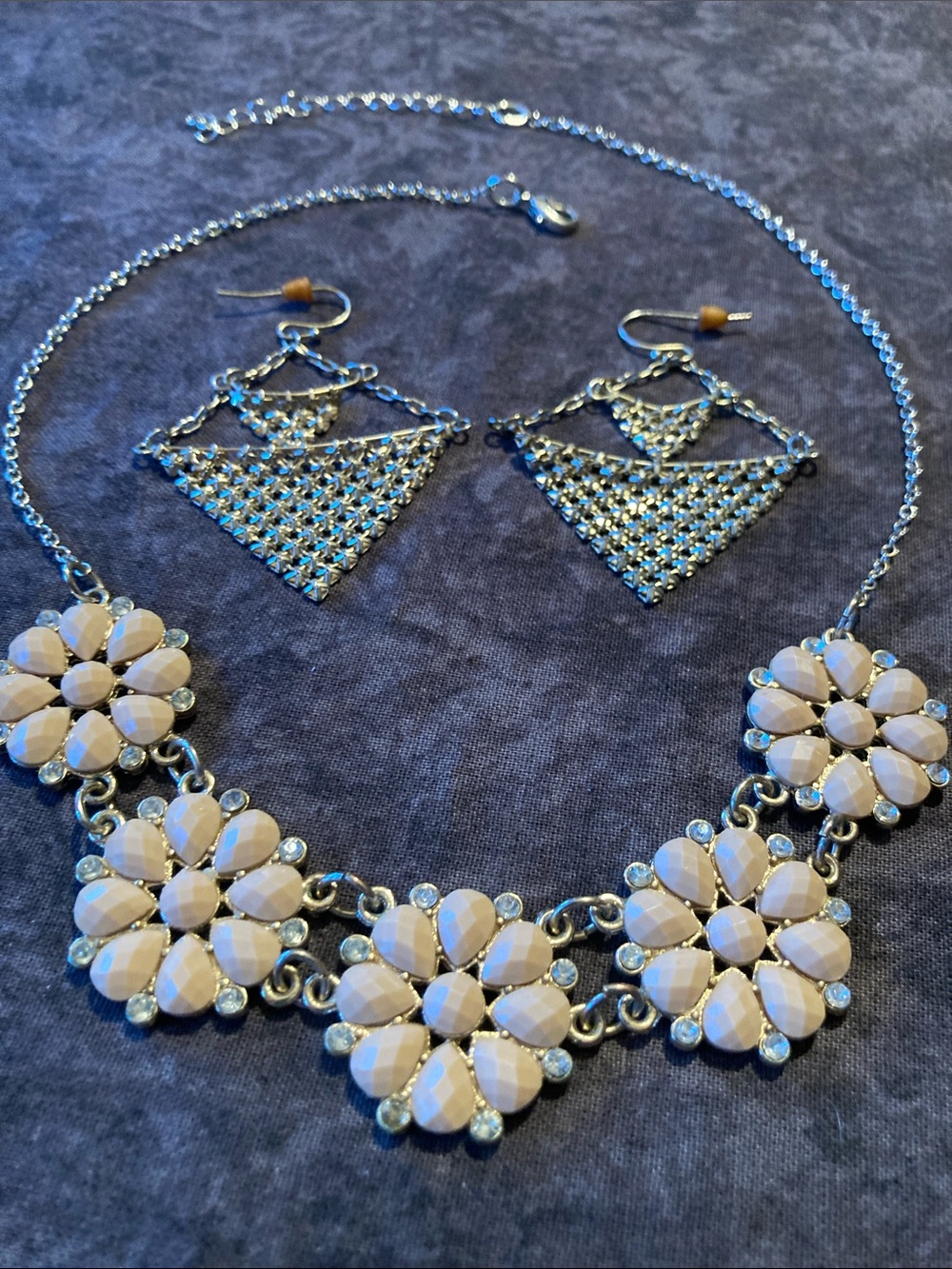 Floral Statement Necklace and Earrings Set - Cream Petal Design